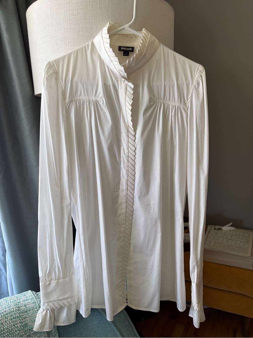 Just Cavalli - White Pleated-Trim Dress blouse (original)